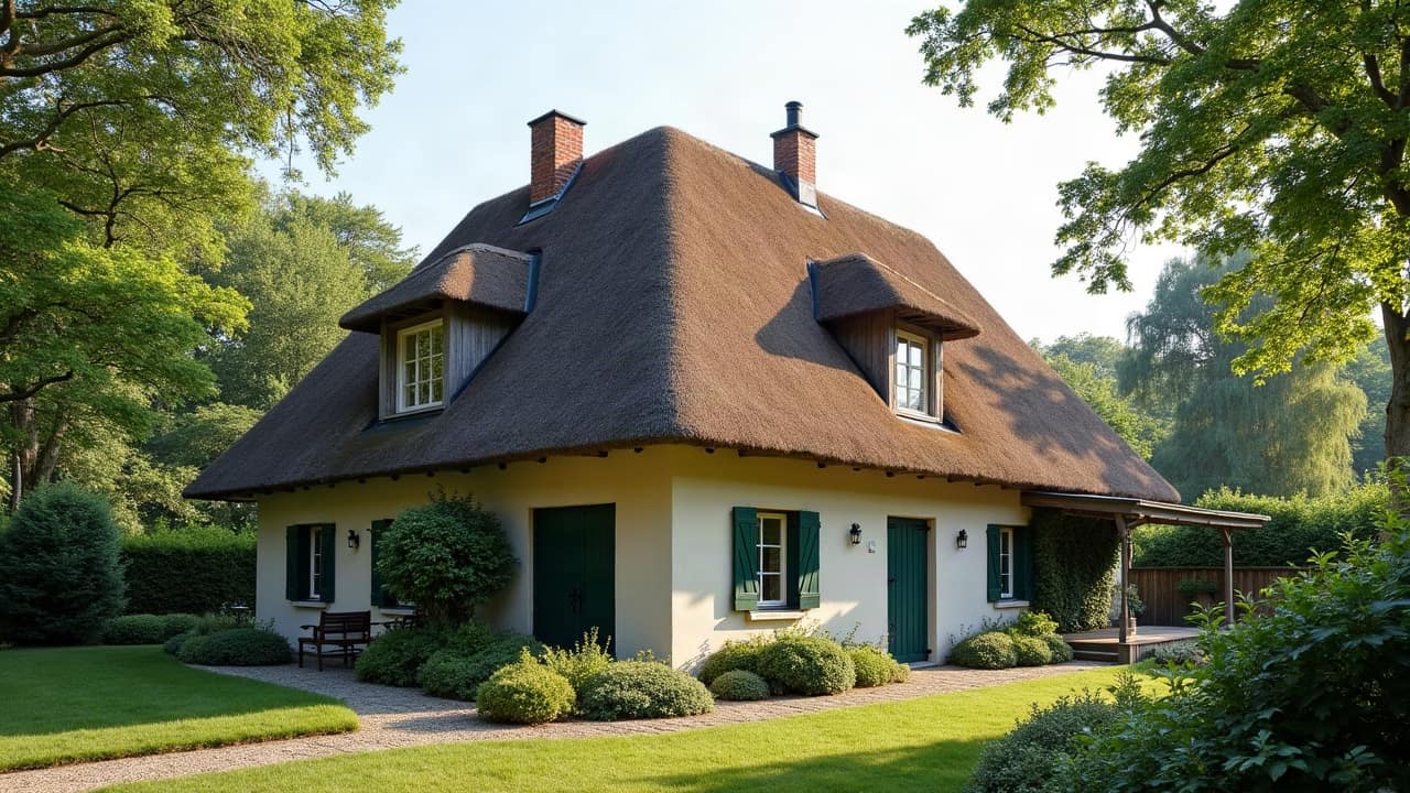 Toiture en tuile sur une maison individuelle avec jardin arboré, secteur résidentiel au nord d'Arras