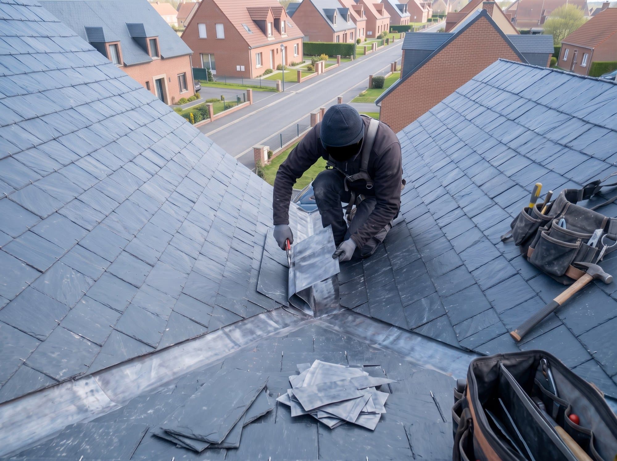 Toitures de maisons individuelles à Sainte-Catherine, au nord d'Arras